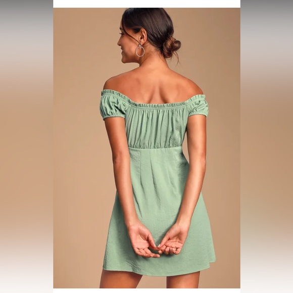 Lulus Wisteria Sage Green Embroidered Off-the-Shoulder Mini Dress - Picture 2 of 7
